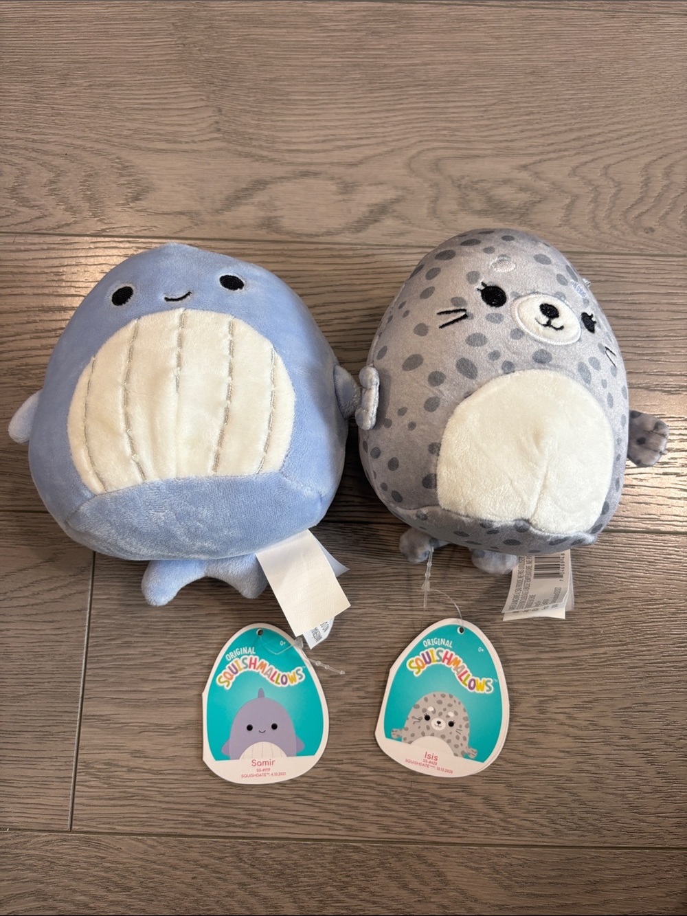 Squishmallows Blue Whale & Gray Spotted Seal Plush Duo